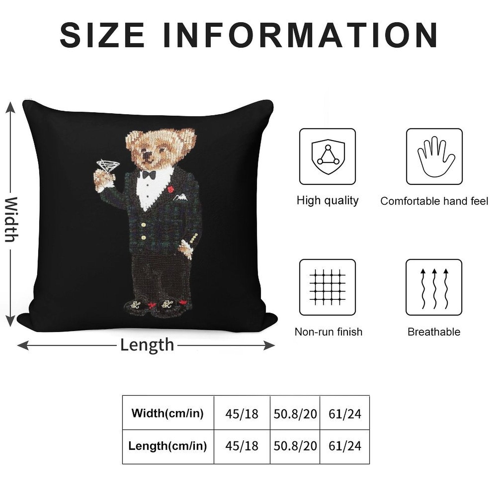 Gentleman Bear Soft Decorative Cover Throw Pillow