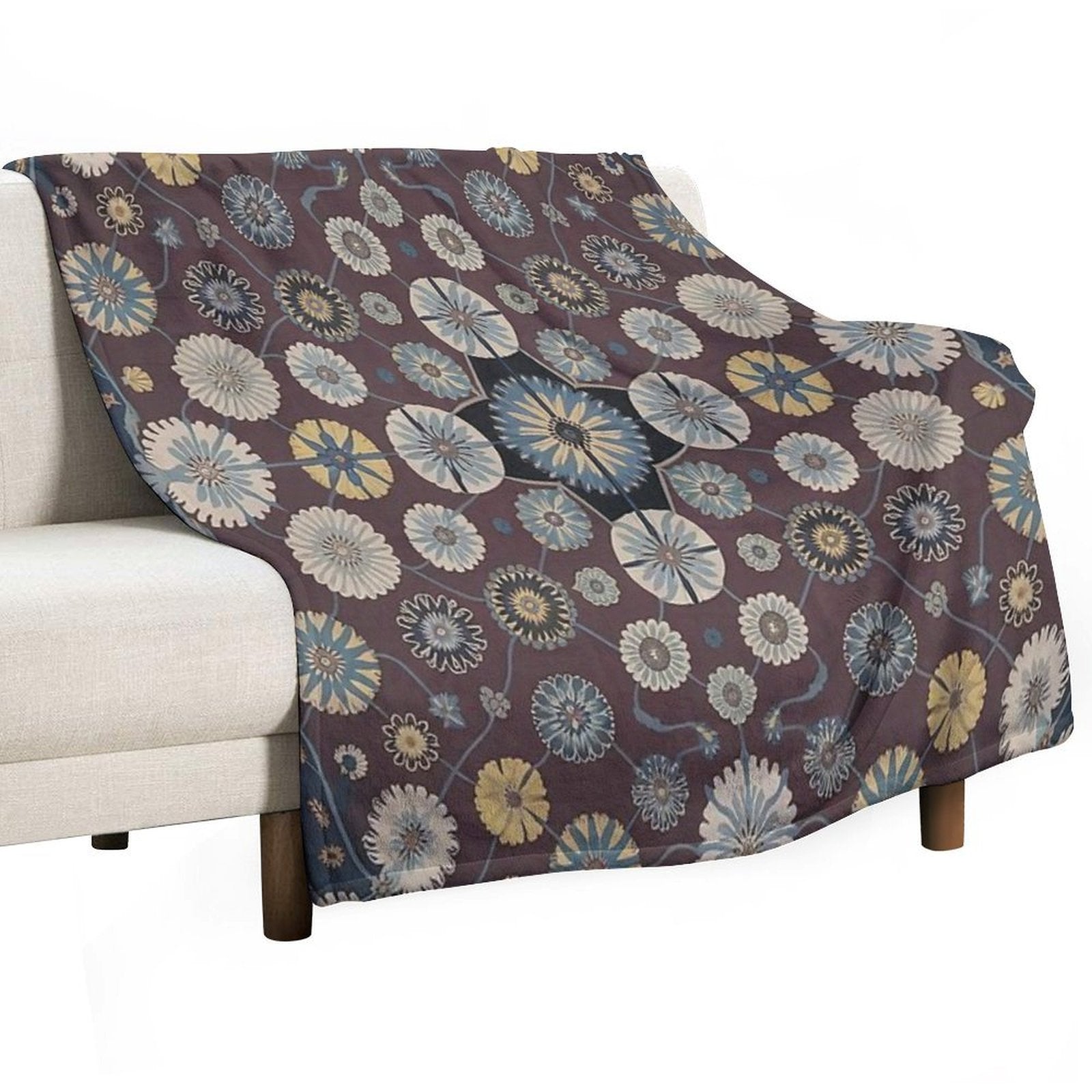 Rich Burgundy Floral Pattern with Cream Details Velvety-soft Throw Blanket