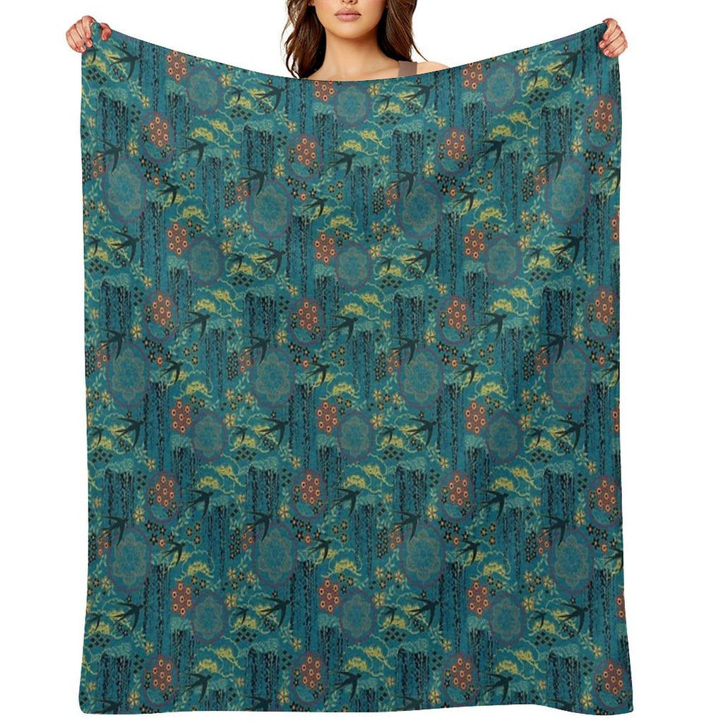 Japanese Garden in Teal Gold Red And Black Gift-ready Throw Blanket