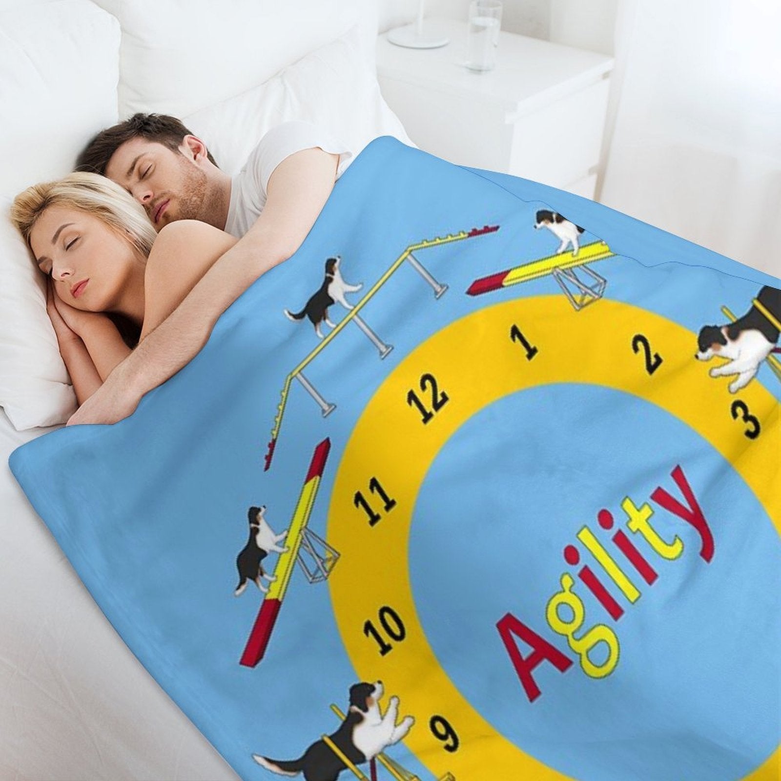 Agility Clock Australian Shepherd Black Wrinkle-free Throw Blanket