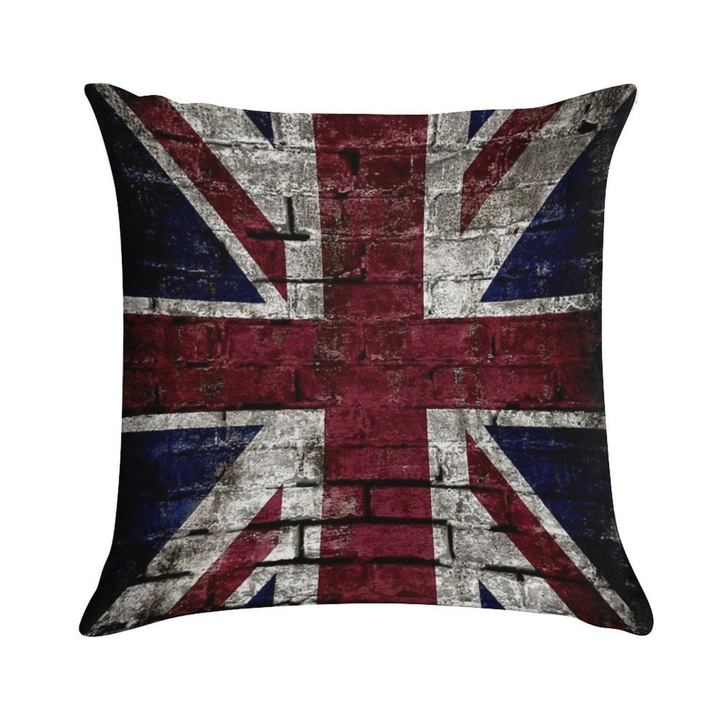 Grunge UK Flag, Great Britain, Punk Style Distressed Wall Soft Short Plush Fabric Throw Pillow