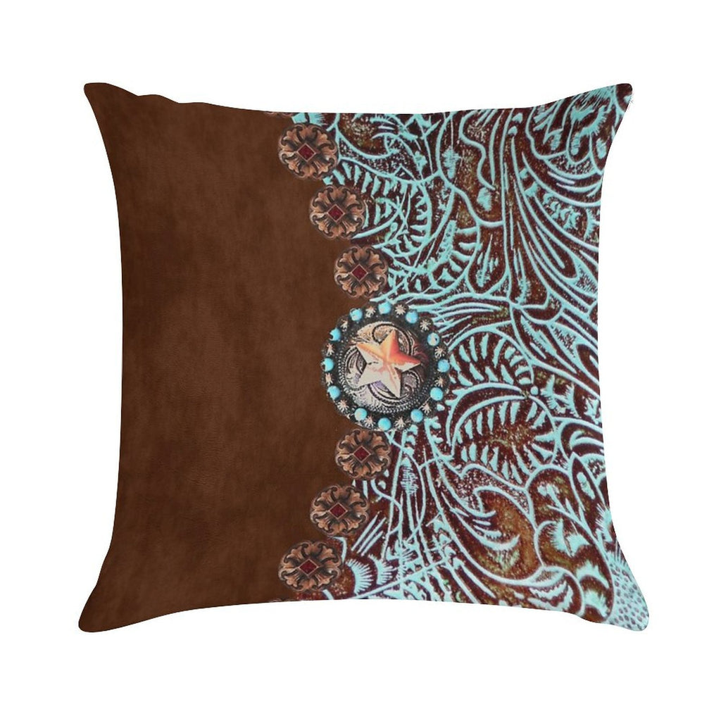 Primitive Cowboy Cowgirl Western Country Brown Turquoise Soft Ultra-Soft Texture Throw Pillow