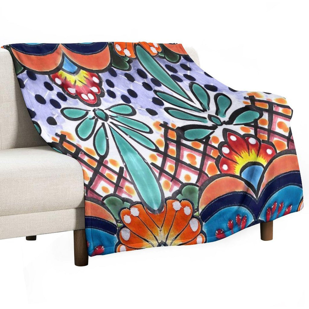 Colorful Talavera, Orange Accent, Mexican Tile Design Gift-ready Throw Blanket