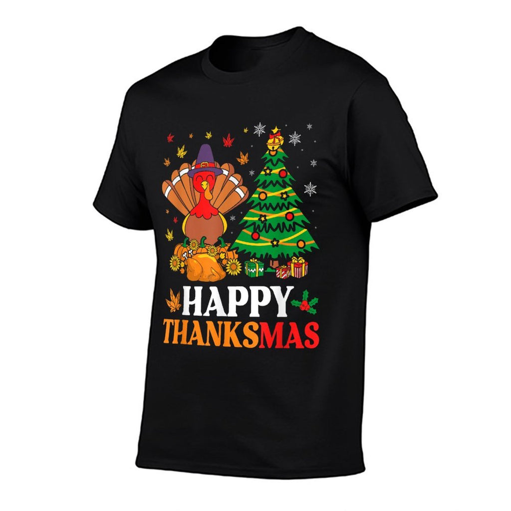 Happy Thanksmas Christmas Thanksgiving Funny Turkey  Cotton T-Shirt