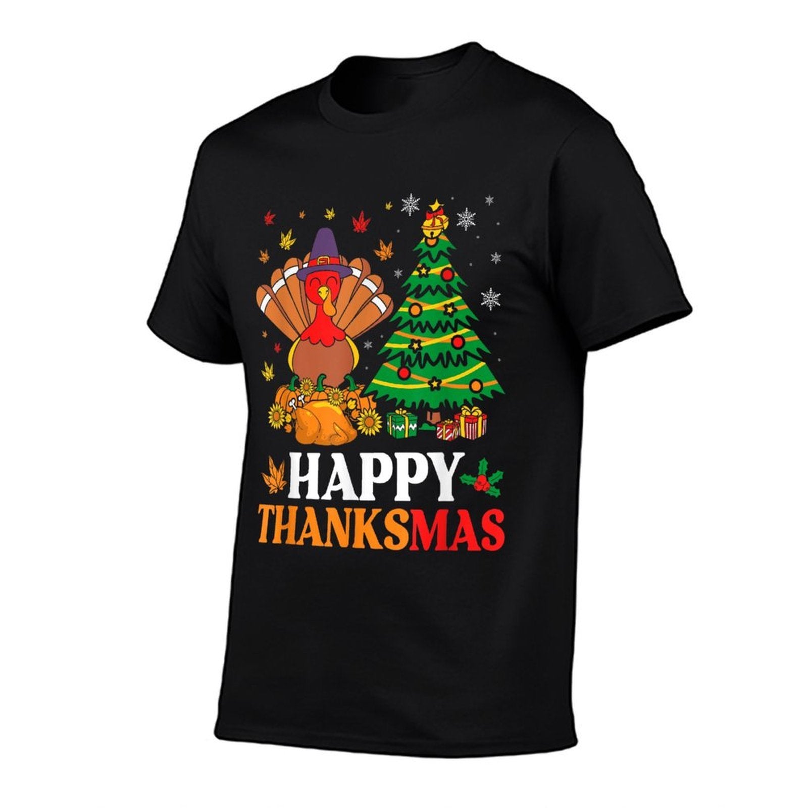 Happy Thanksmas Christmas Thanksgiving Funny Turkey  Cotton T-Shirt