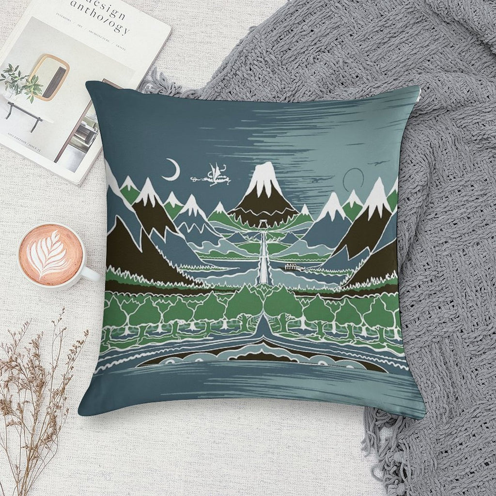Midnight Forest Mountain Path in The Style of J.R.R.Tolkien Soft Durable Construction Throw Pillow