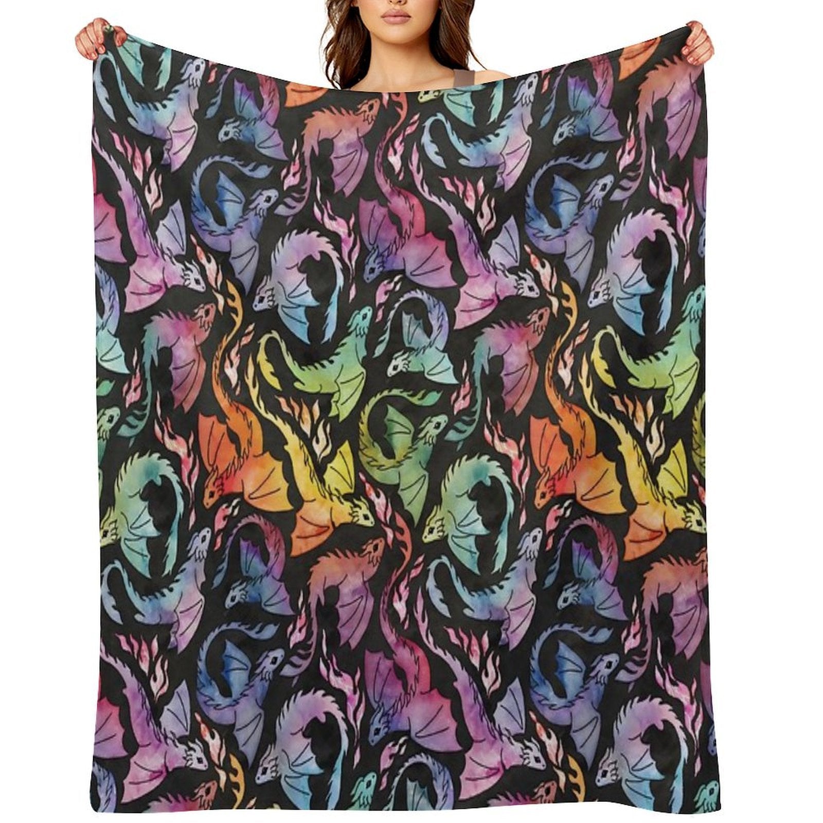 Dragon Fire Dark Rainbow Versatility Throw Blanket