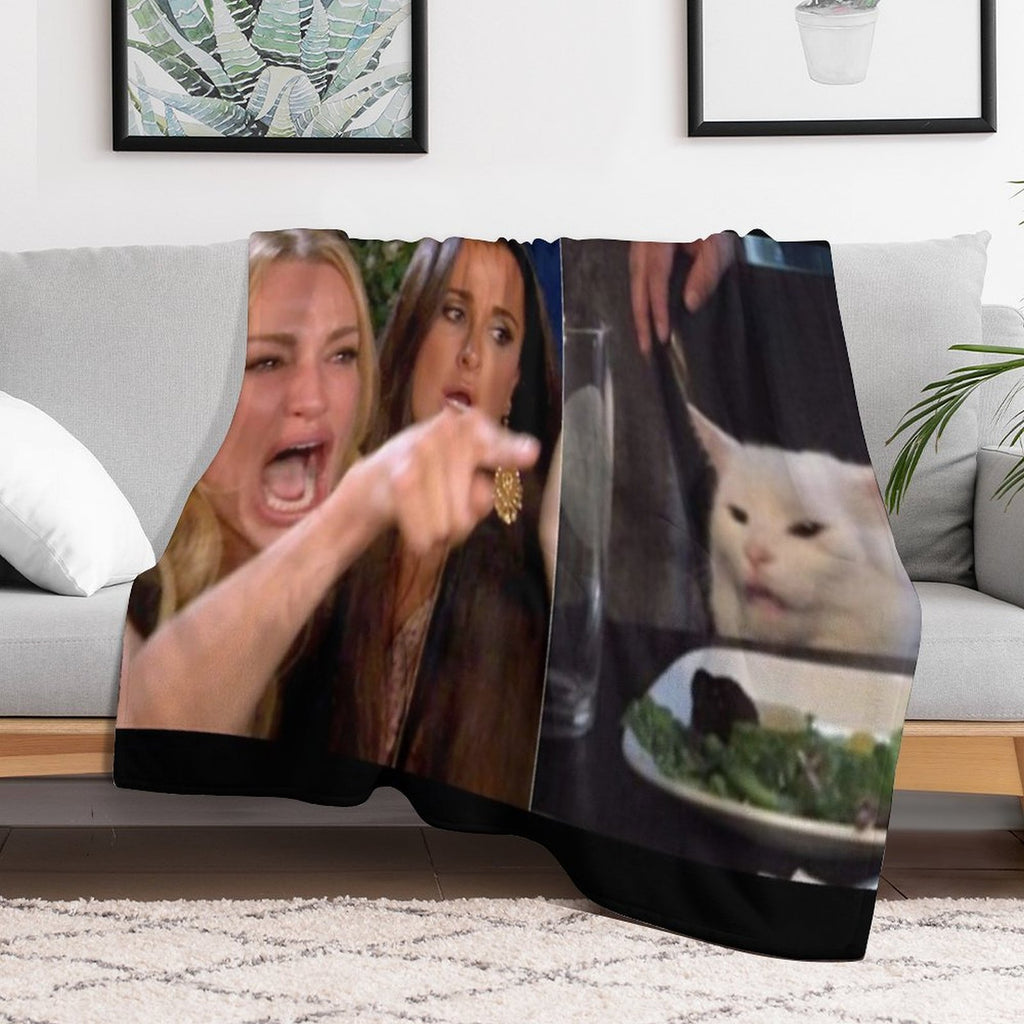 Woman Yelling at Cat Meme Comfort Throw Blanket