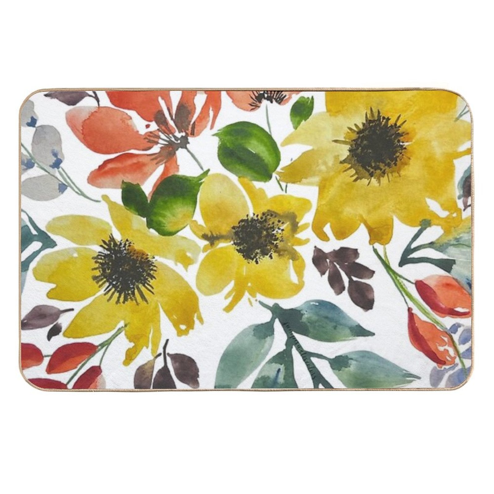 Watercolor Flowers Sunny Yellow Flowers  Dirt-Trapping Bath Mat