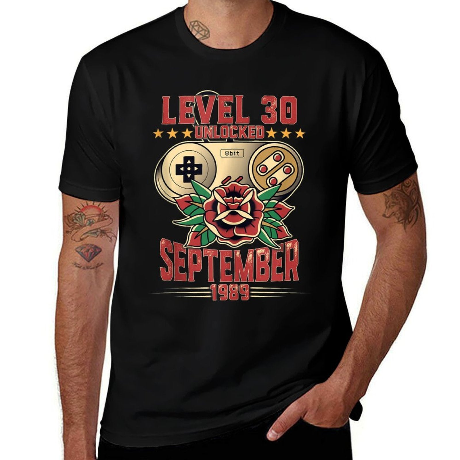 Level 30 30th Birthday T-shirt Gift Gamer September 1989  Ribbed Collar T-Shirt