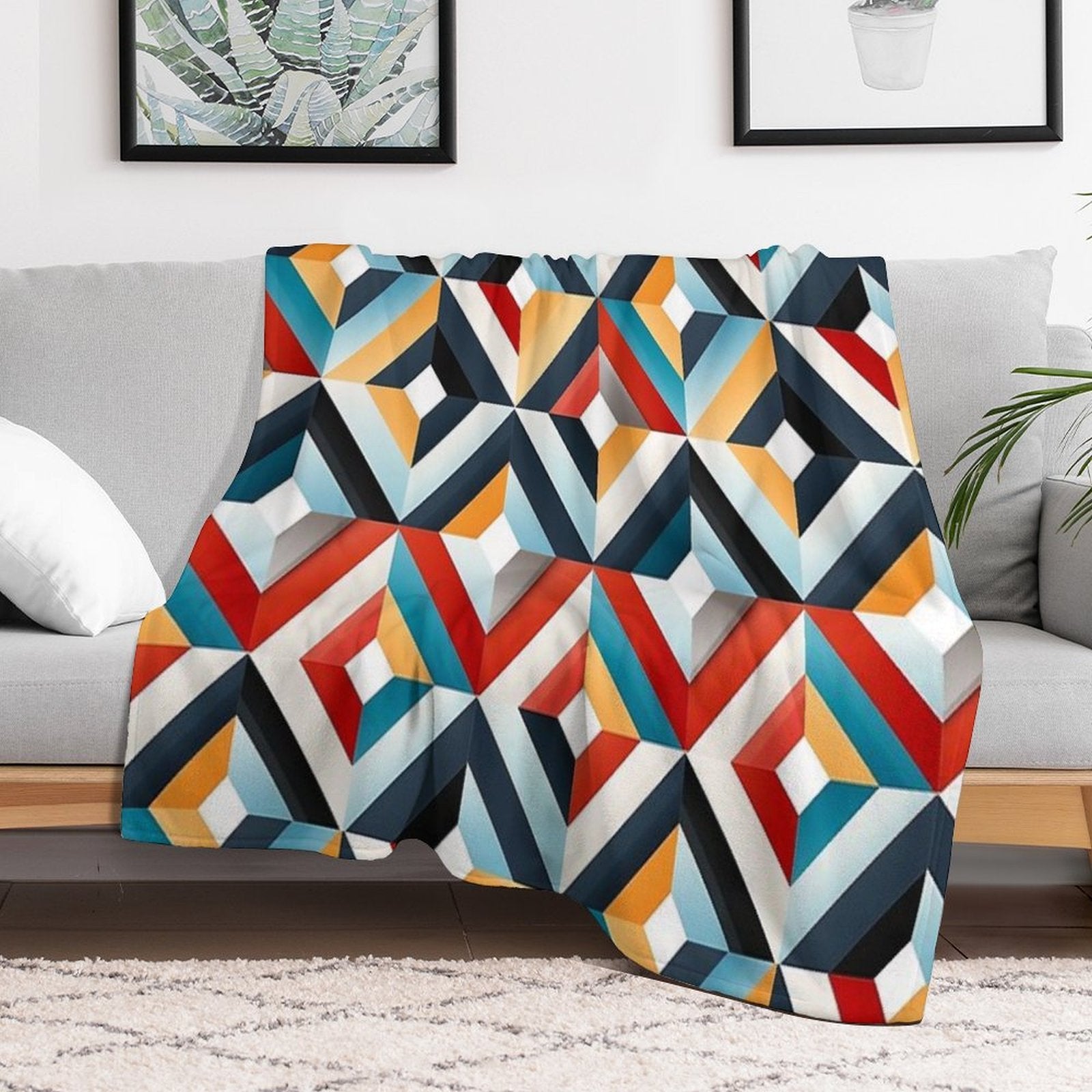 Seamless Pattern Design Geometric Shapes Machine-washable Throw Blanket