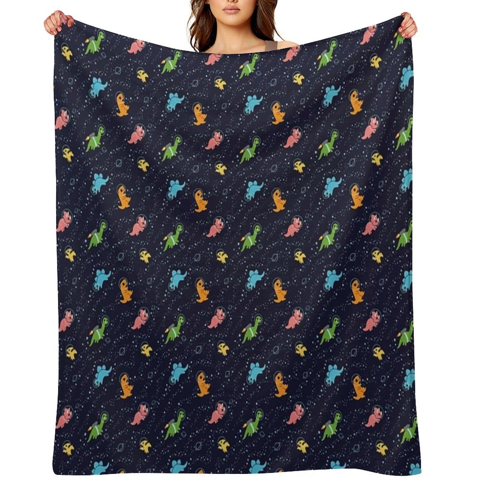 Dinosaurs In Space Pattern All-season Throw Blanket