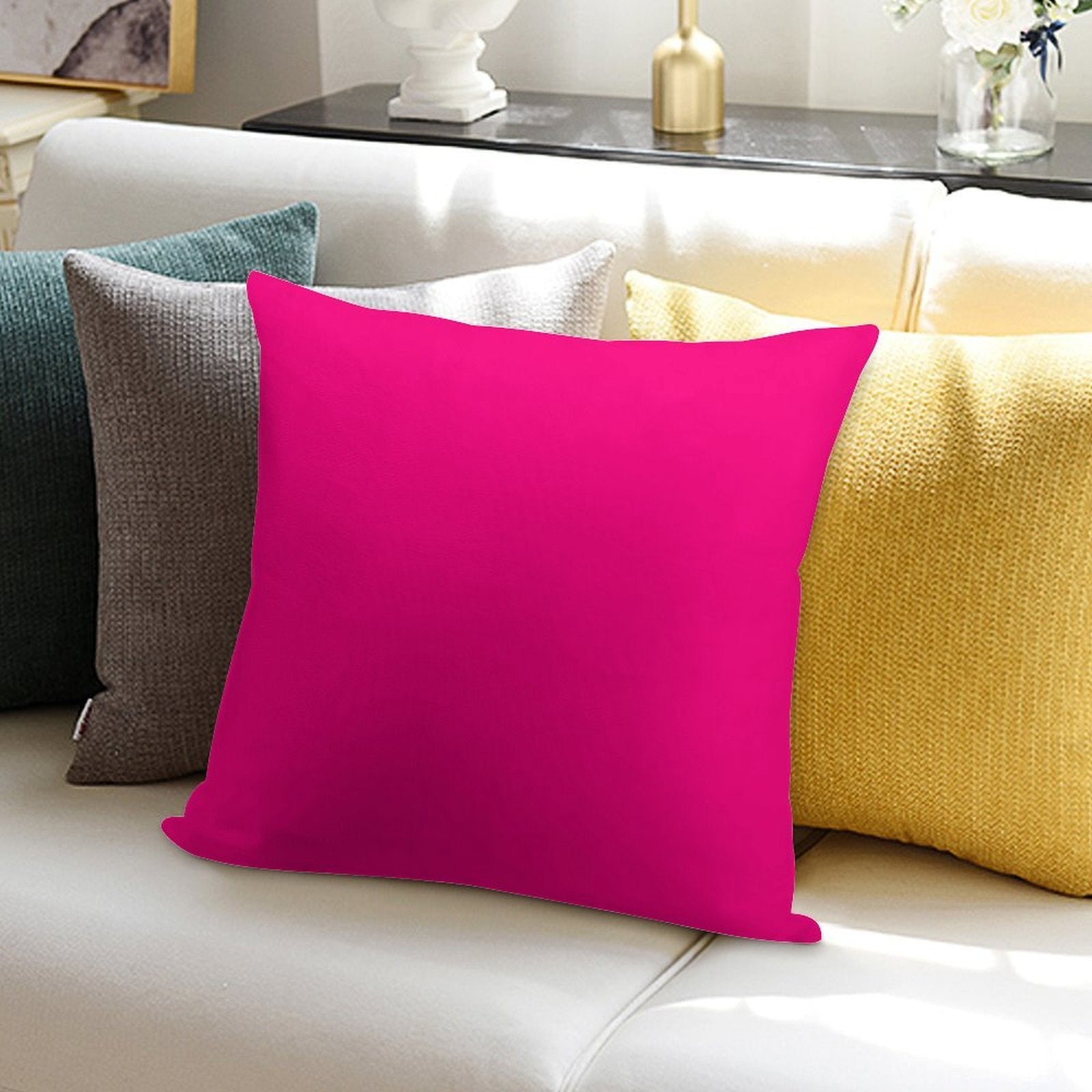 PLAIN SOLID  Bright PINK -100  Bright PINK SHADES ON OZCUSHIONS ON ALL PRODUCTS Soft Shrink-Resistant Throw Pillow