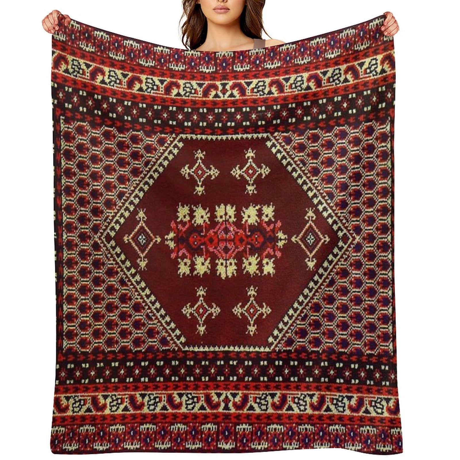 Authentic Moroccan Carpet Machine-washable Throw Blanket