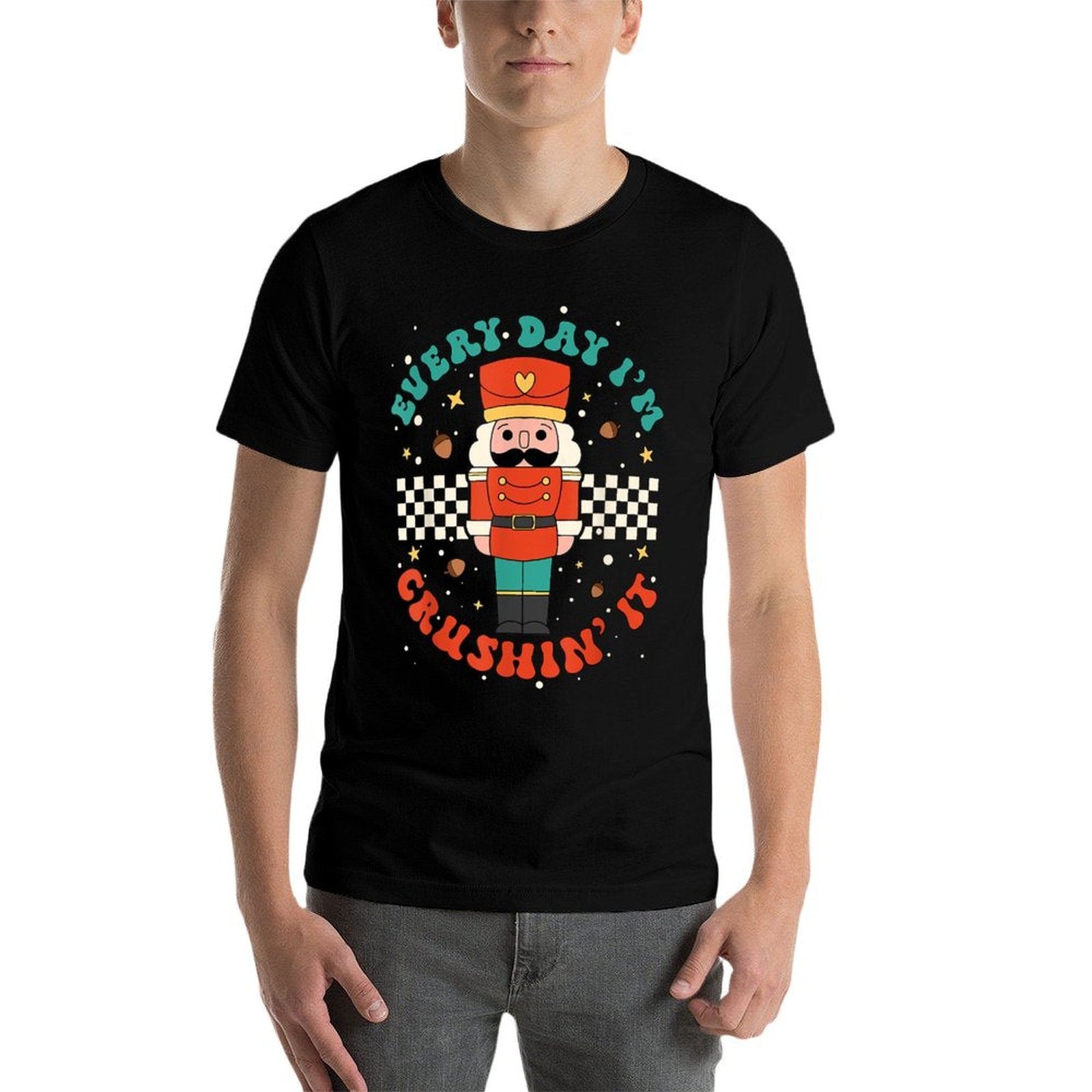 Every Day Im Crushin It Nutcracker Retro Christmas  Rolled Sleeves T-Shirt