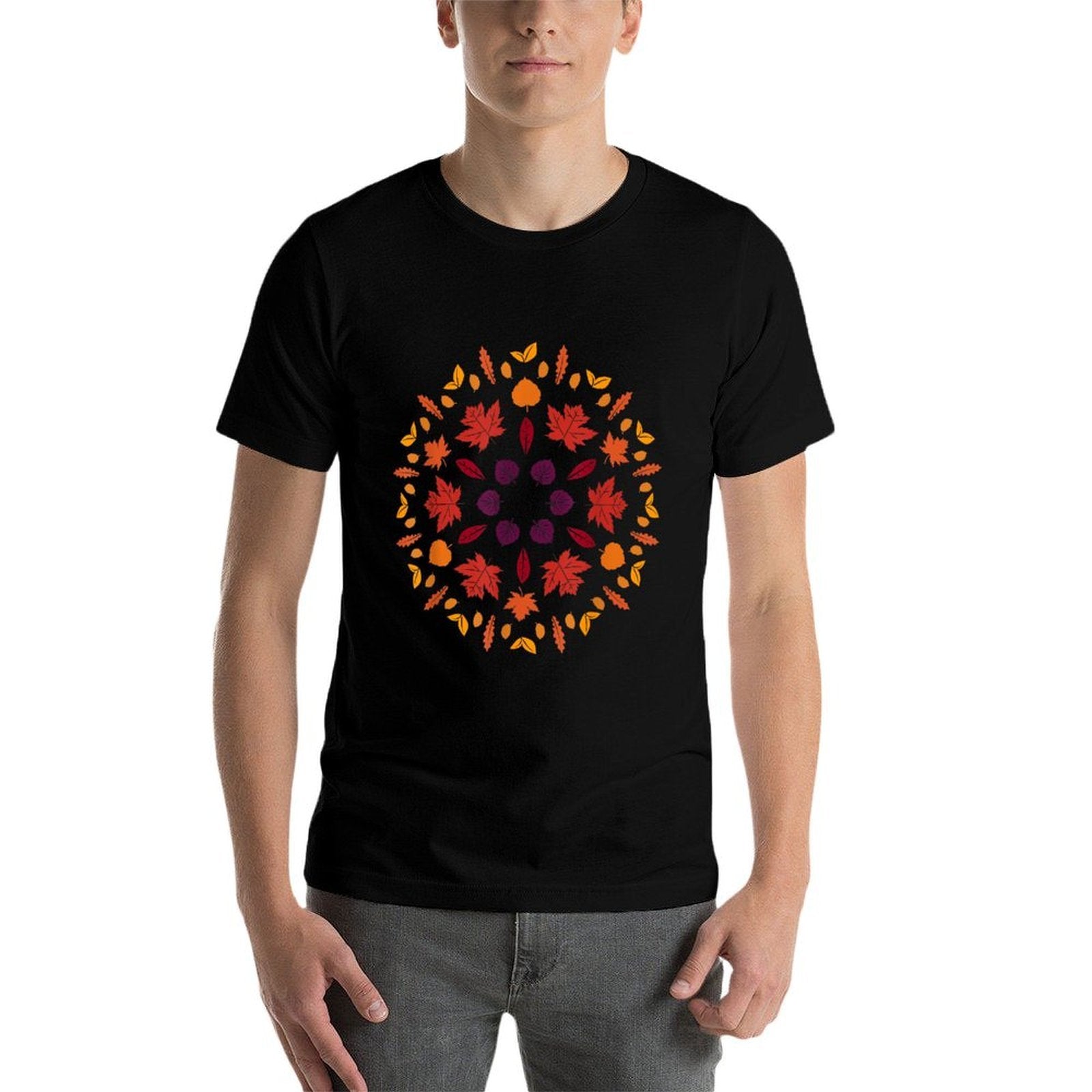 Autumn Sun Fall Sun Colorful Fall Leaves Sun Pattern  Polyester Blend T-Shirt