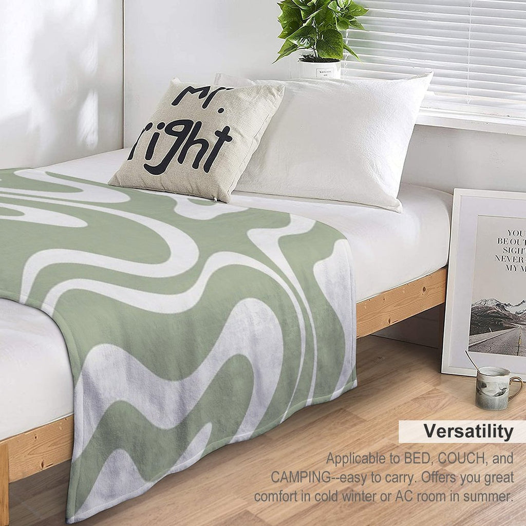 Liquid Swirl Abstract Pattern in Sage Green And Nearly White Plush Throw Blanket