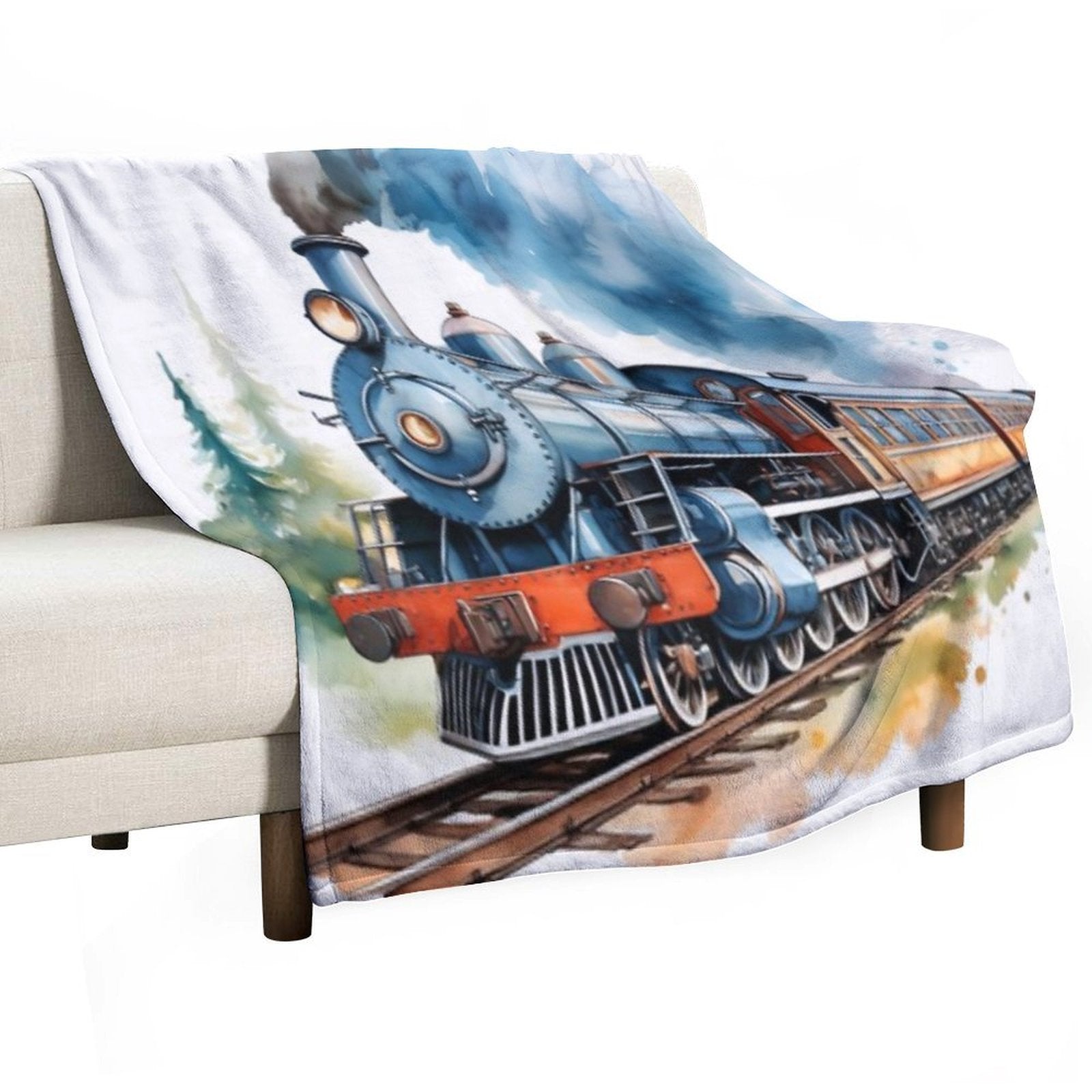 Classic Watercolour Steam Train Illustration Compact Throw Blanket