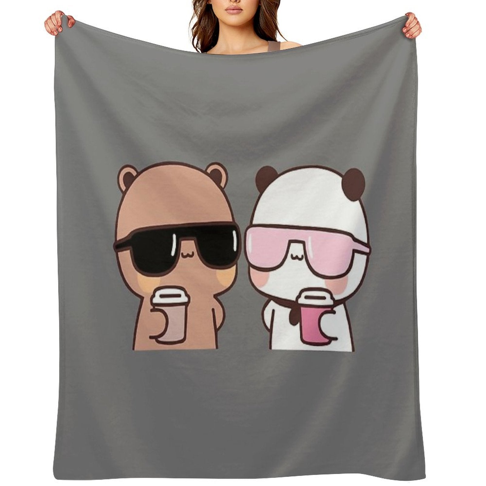 DuDu Bear And BuBu Panda Having Coffee Together❤️ Travel-friendly Throw Blanket