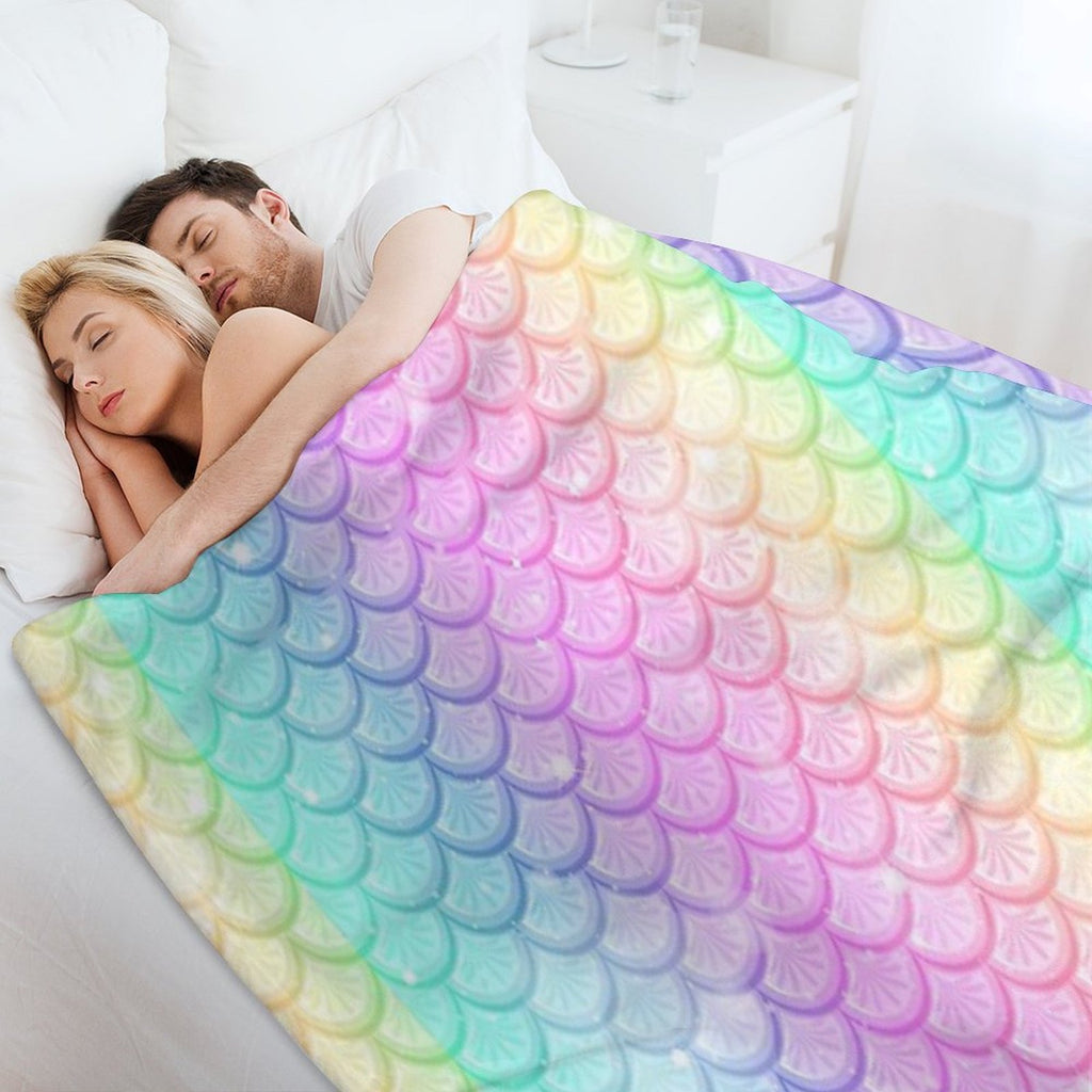 Rainbow Mermaid Scale Costume Sustainable Throw Blanket