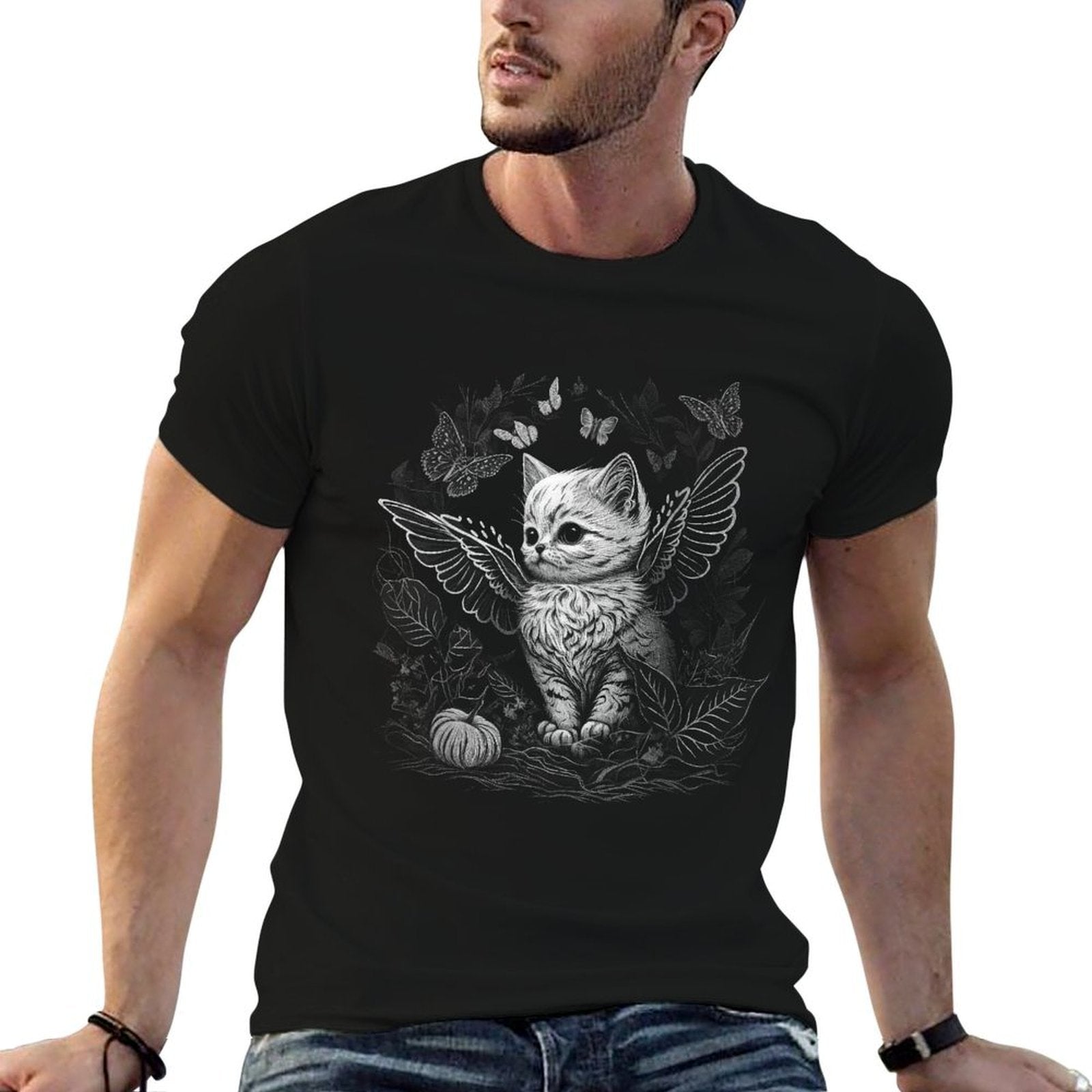 Cute Fairycore Floral Cat Aesthetic Girls Women Graphic  Vintage-inspired T-Shirt