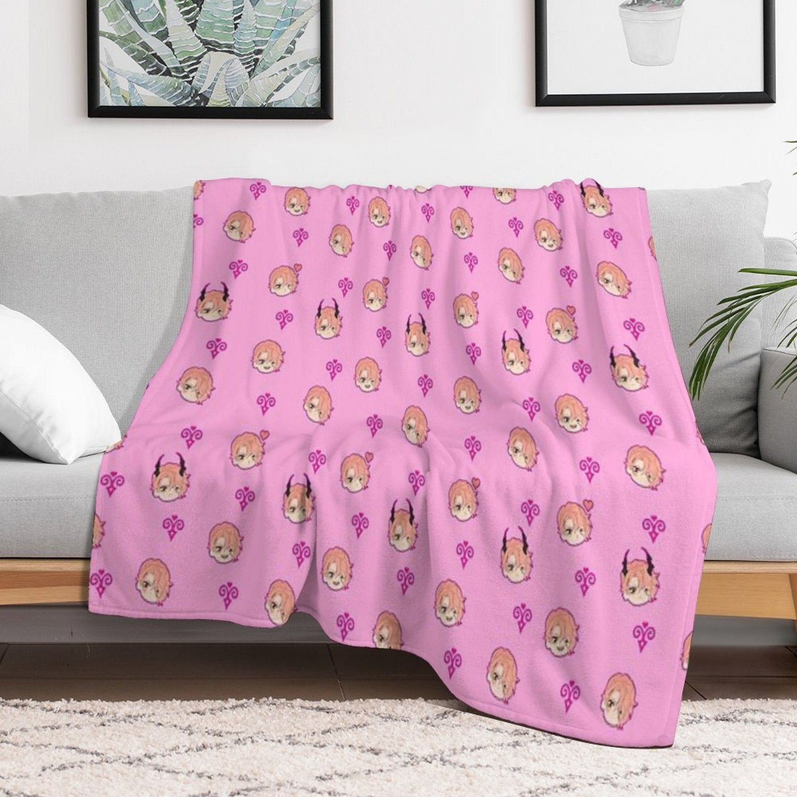 Obey Me - Asmo Pattern Travel-friendly Throw Blanket