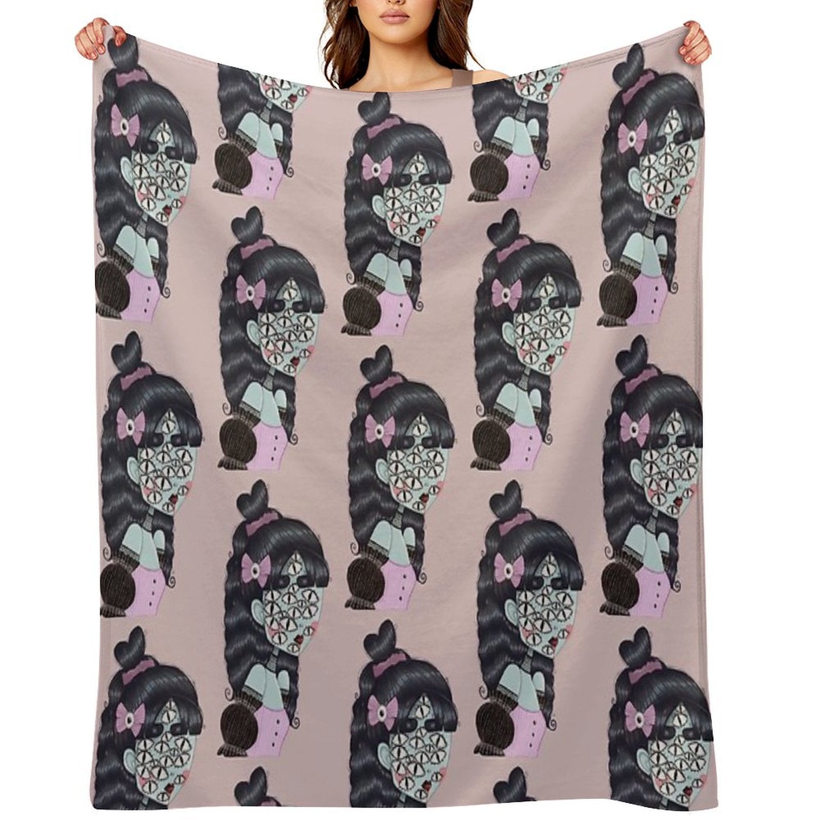 Pastel Goth Creature Illustration Easy Care Throw Blanket