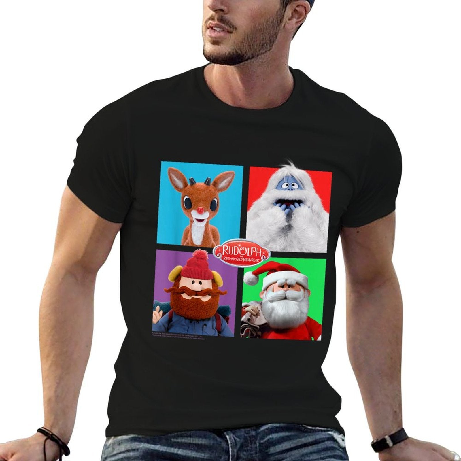 Rudolph And Friends Pop Art Portraits Retro Christmas  High-quality Stitching T-Shirt