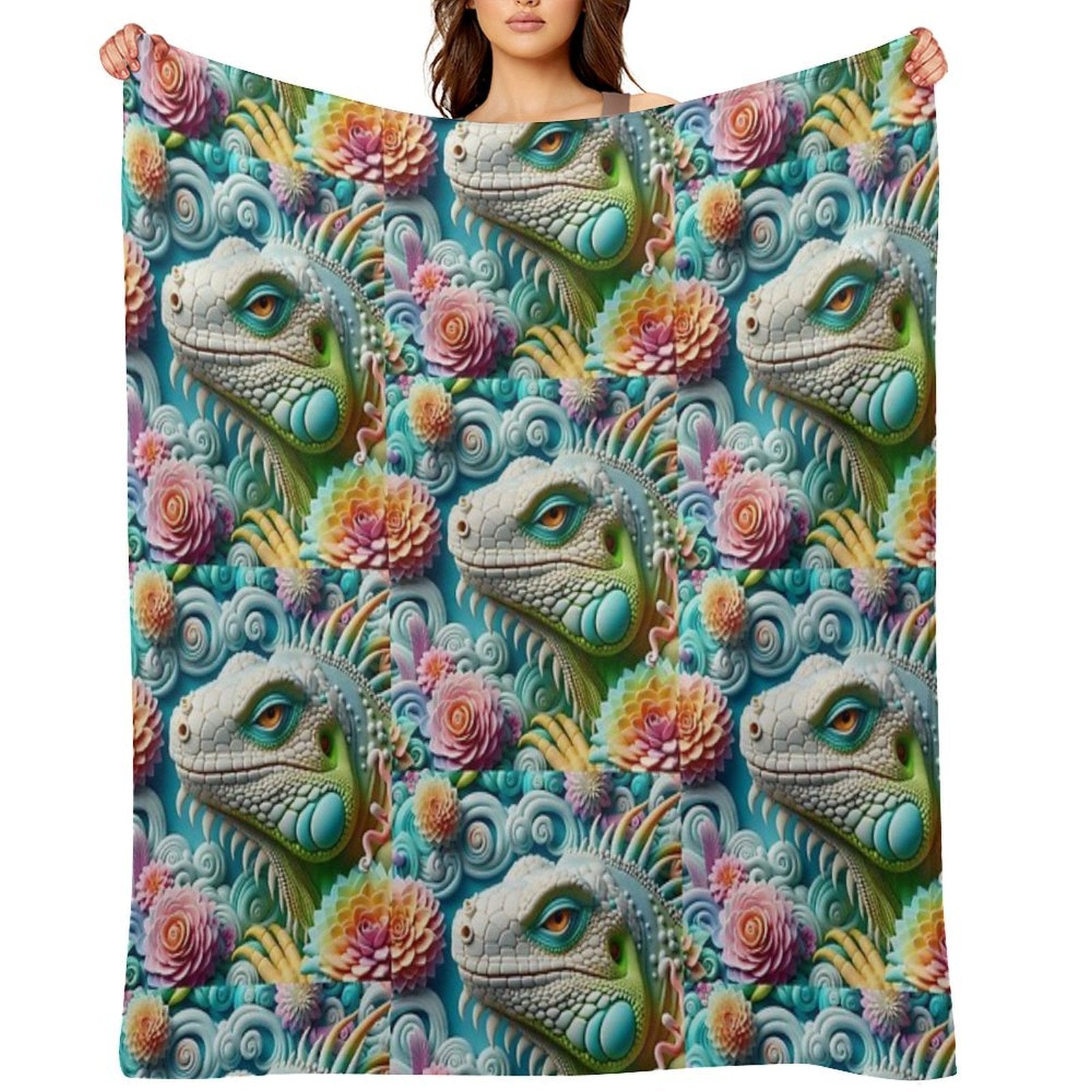 3D Iguana Machine-washable Throw Blanket