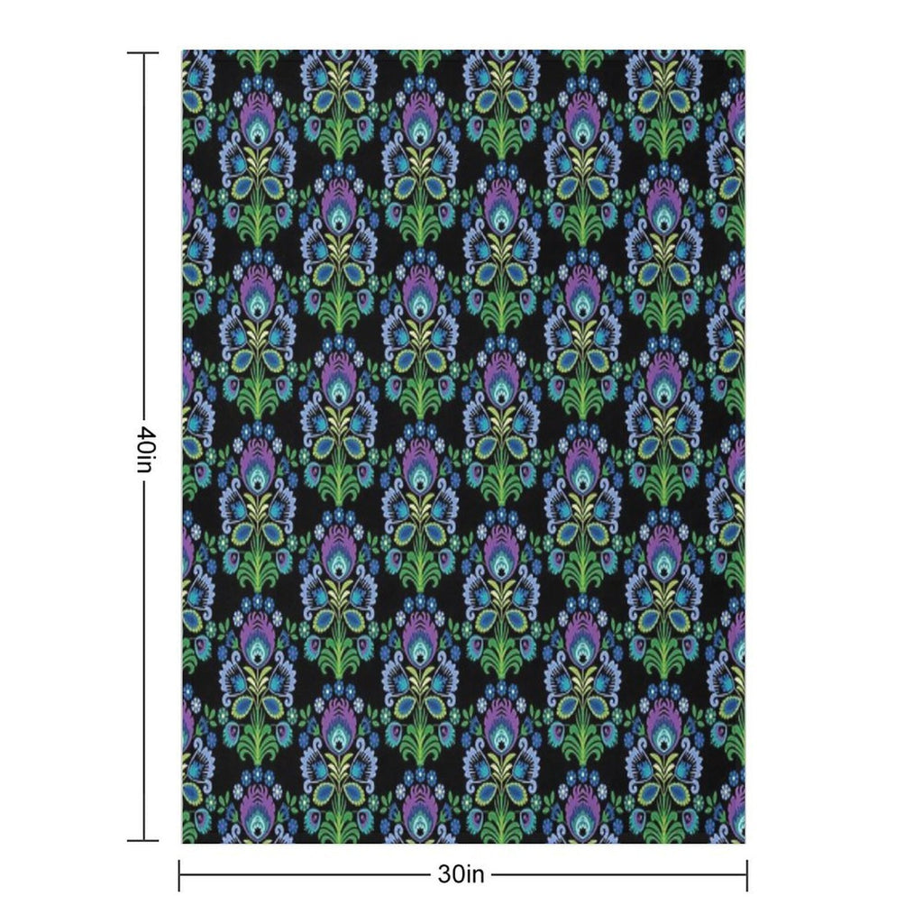 Polish Folk Flowers Purple on Black Shrink-resistant Throw Blanket