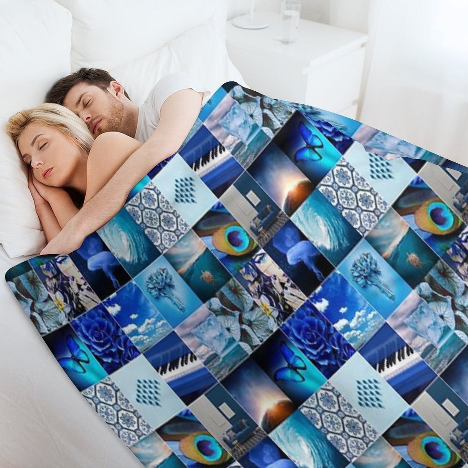 Blue Lovers Photo Collage Anti-pilling Throw Blanket