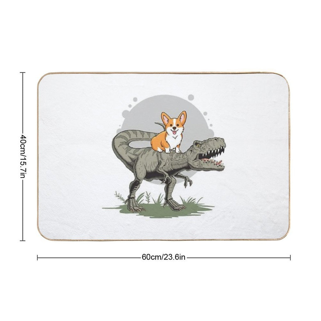 Corgi on Dinosaur  Toxin-Free Bath Mat