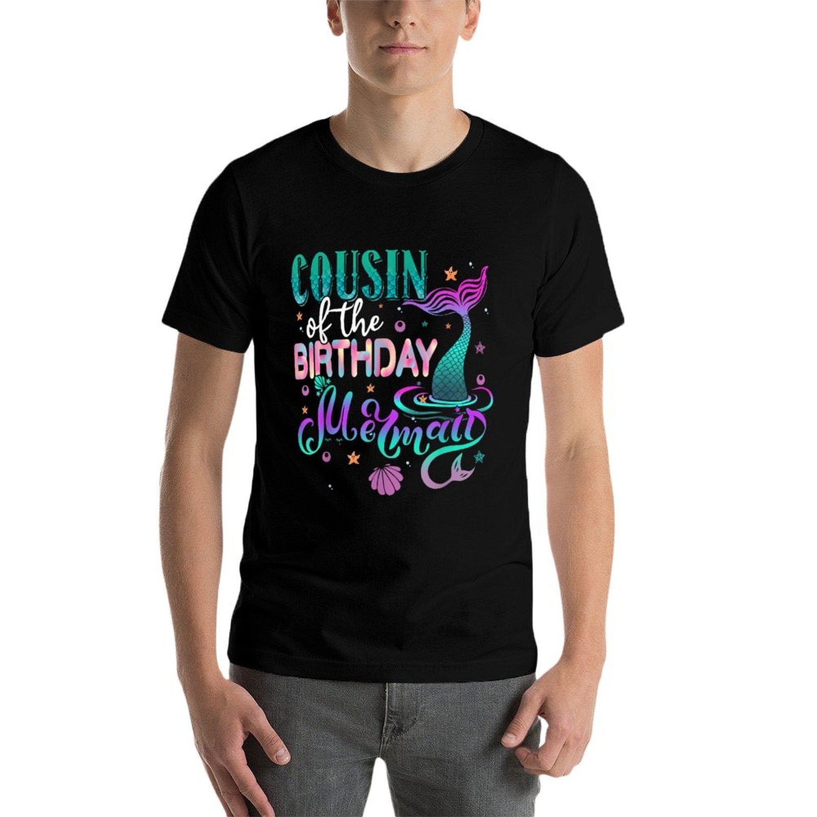 Cousin Of The Birthday Mermaid Family Matching Party Squad  Ribbed Collar T-Shirt
