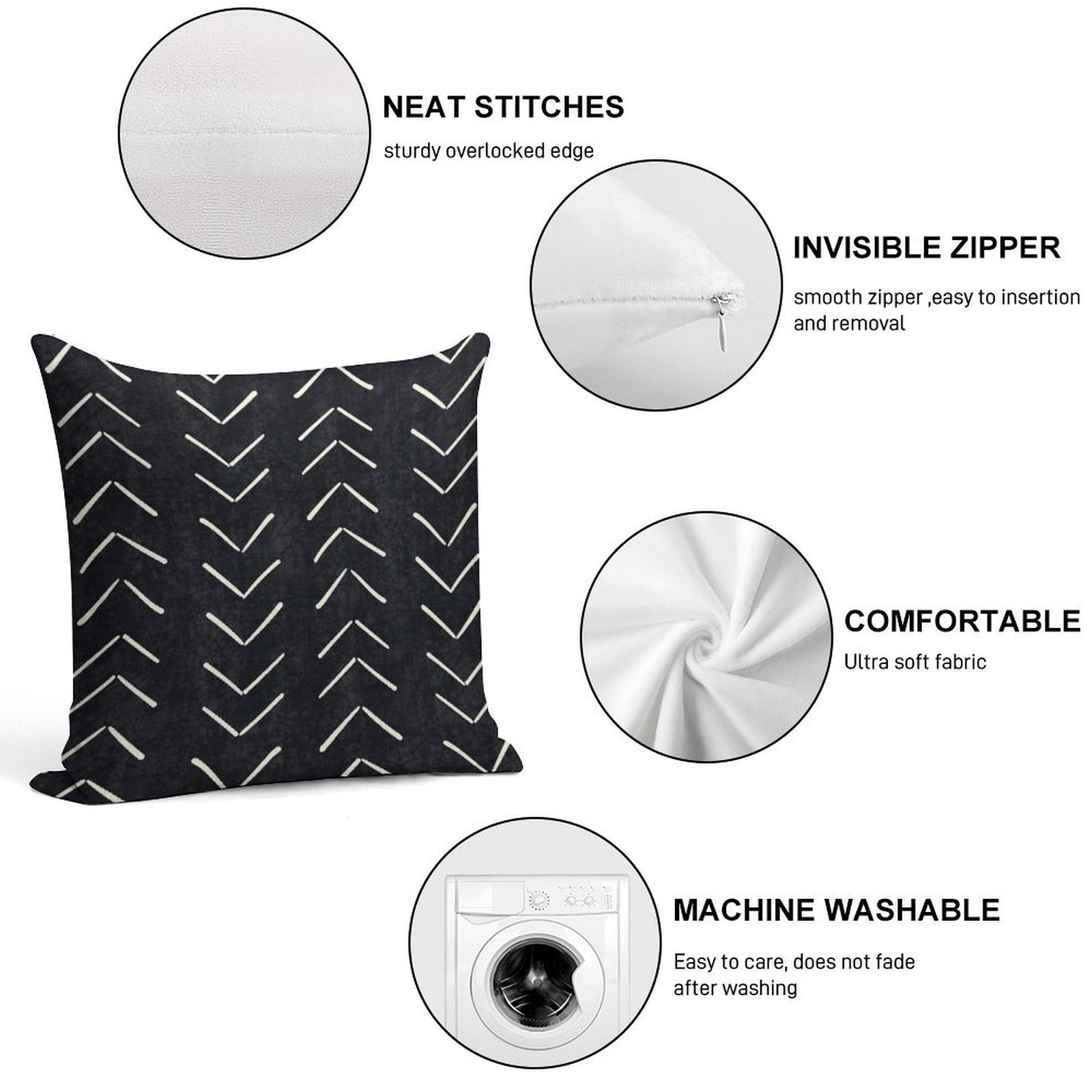 Boho Big Arrows in Black And White Soft Decorative Cover Throw Pillow