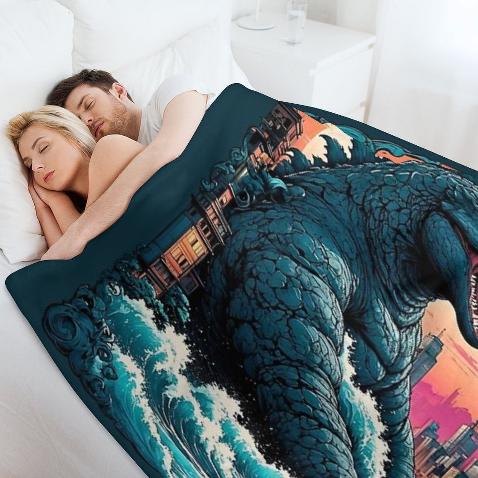 Godzilla Gojira Tokyo City Retro Vintage Ornamental Design Durable Throw Blanket