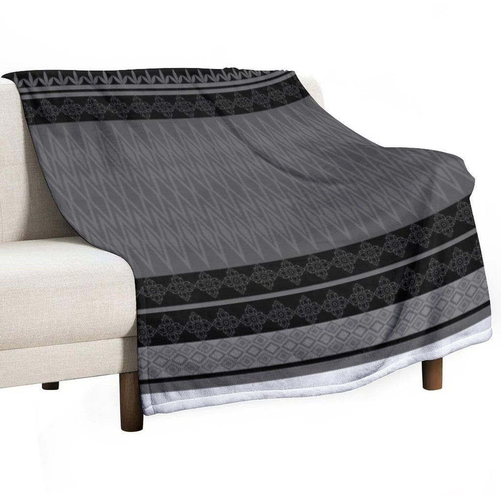 Geometric Ethnic Pattern Oriental in Black And Gray Lightweight Throw Blanket