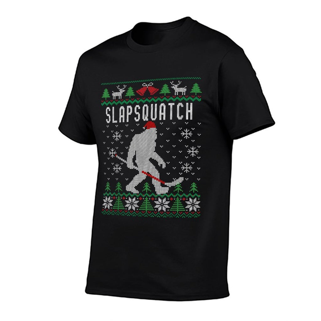 Slapsquatch  Christmas Hockey Sasquatch  Bigfoot  Stretchy T-Shirt