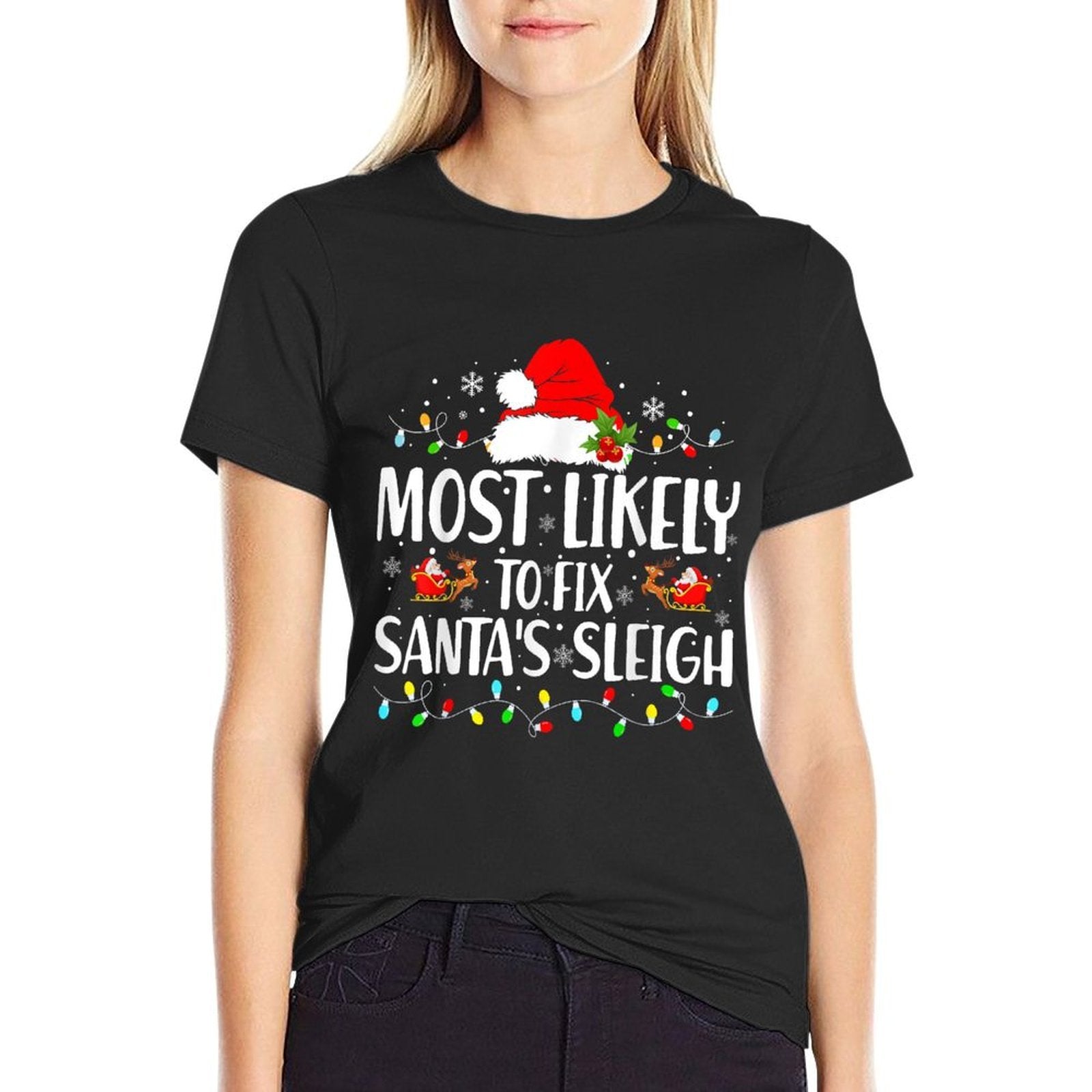 Most Likely to Fix Santa Sleigh Family Matching Christmas  Durable T-Shirt