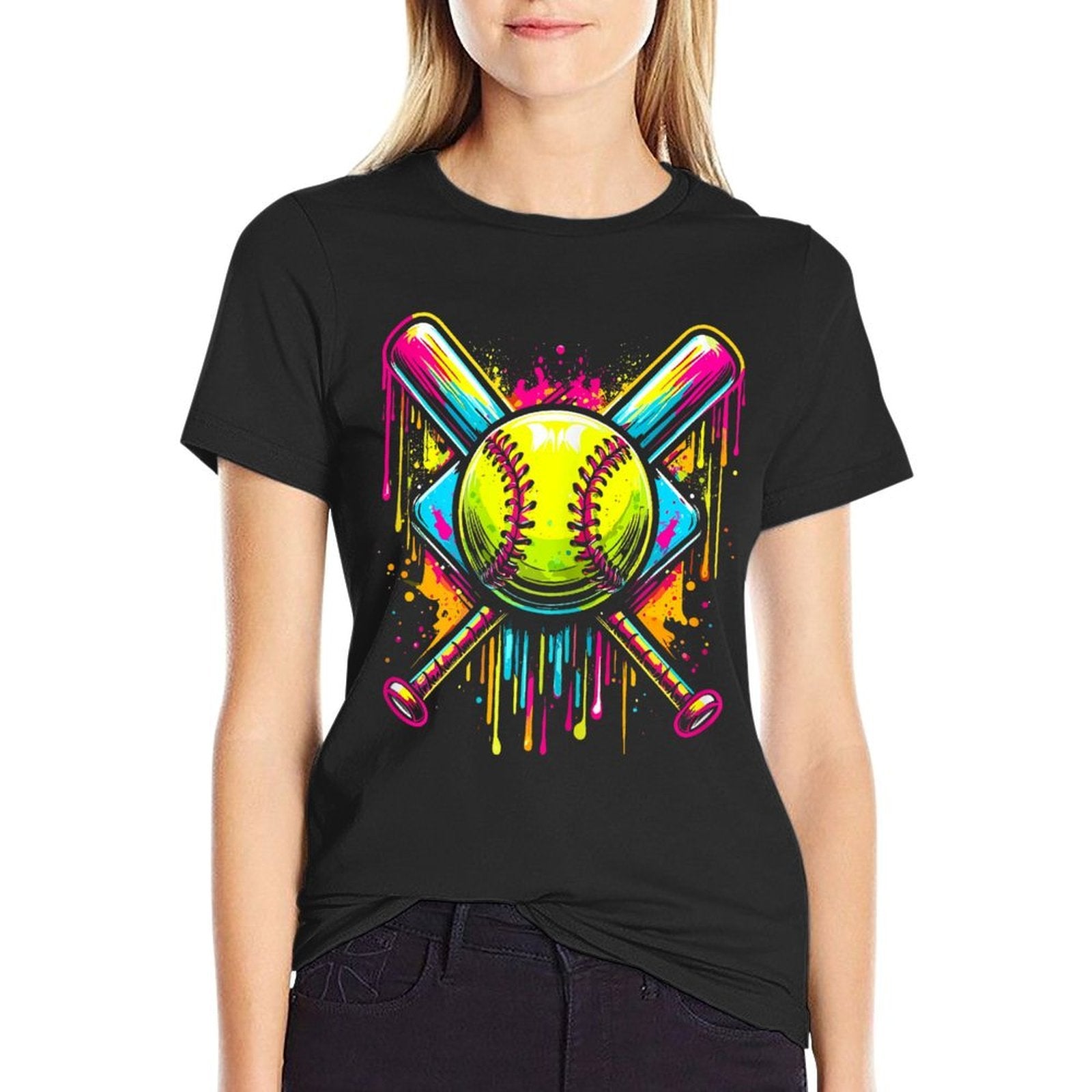 Softball Girl Ice Cream Softball Drip  Relaxed-fit T-Shirt