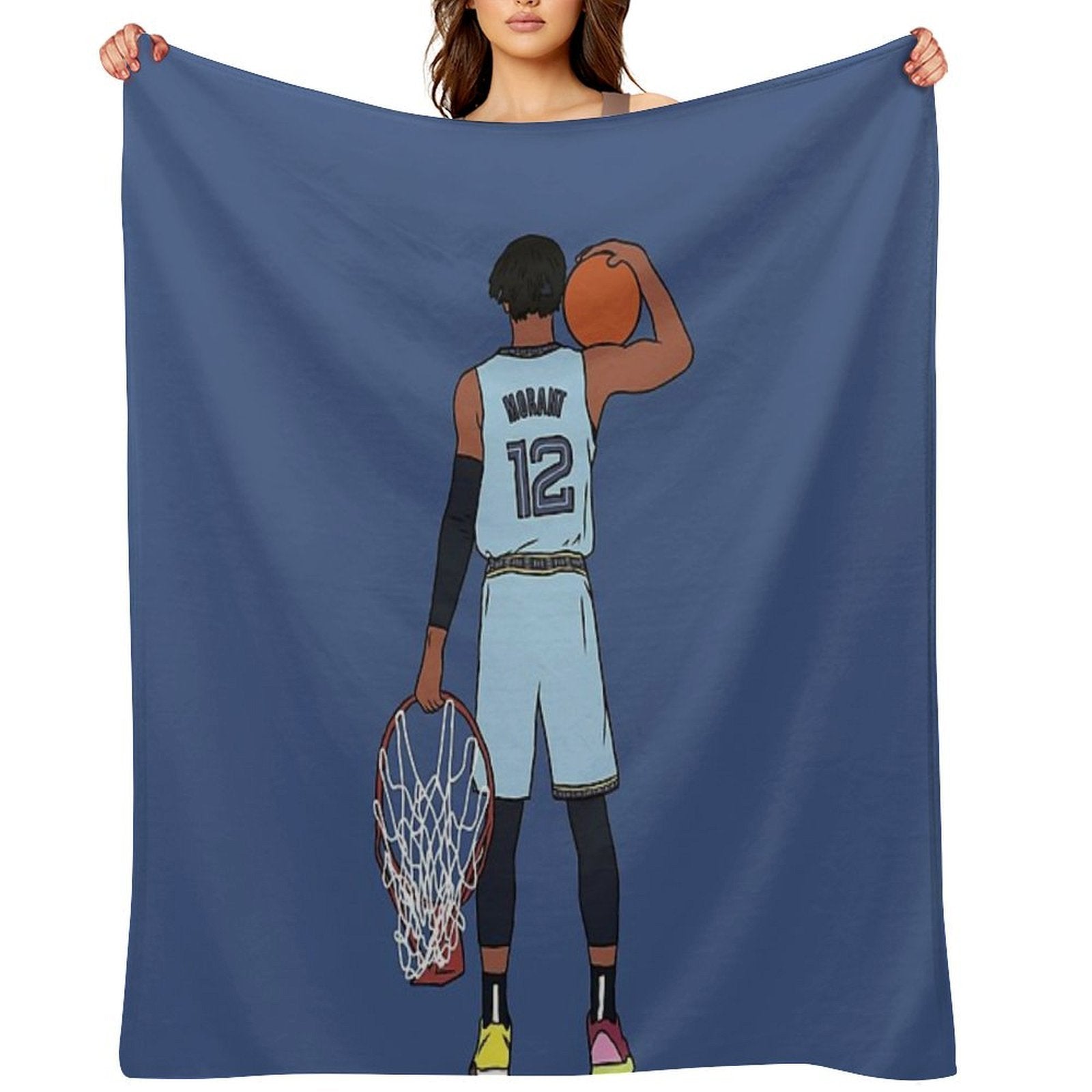 Ja Morant And The Rim Sustainable Throw Blanket
