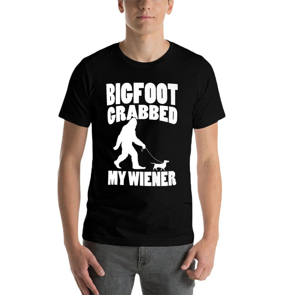 Bigfoot Grabbed My Wiener Dog Funny Dachshund Premium  Tagless Design T-Shirt