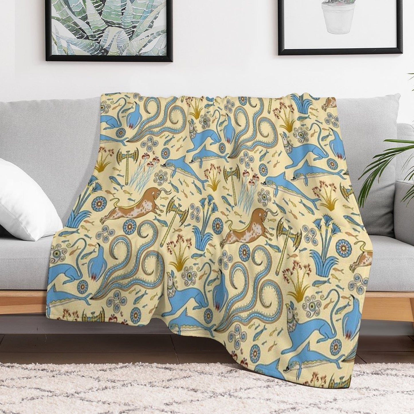 Minoan Fresco Motifs Pattern All-season Throw Blanket