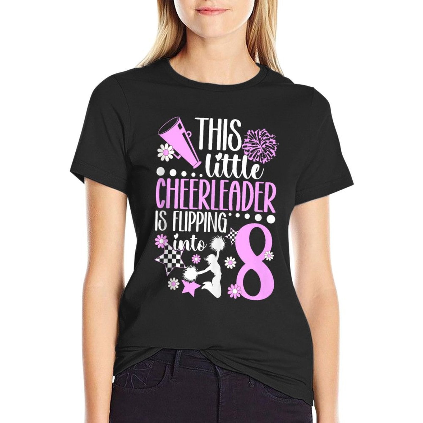 8th Cheer Birthday Party Eight Year Old Cheerleader  Lightweight T-Shirt