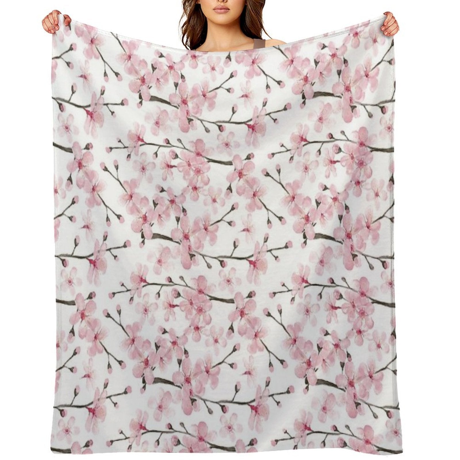 Cherry Blossom Watercolor Art by Magenta Rose Designs Anti-pilling Throw Blanket