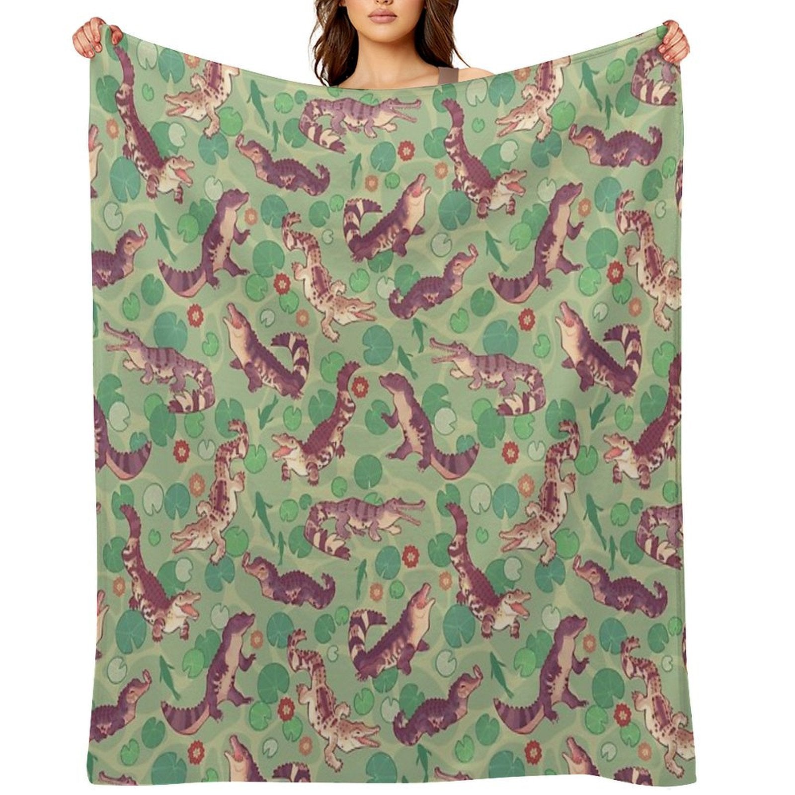 Crocodilians in Swampy Waters Sustainable Throw Blanket