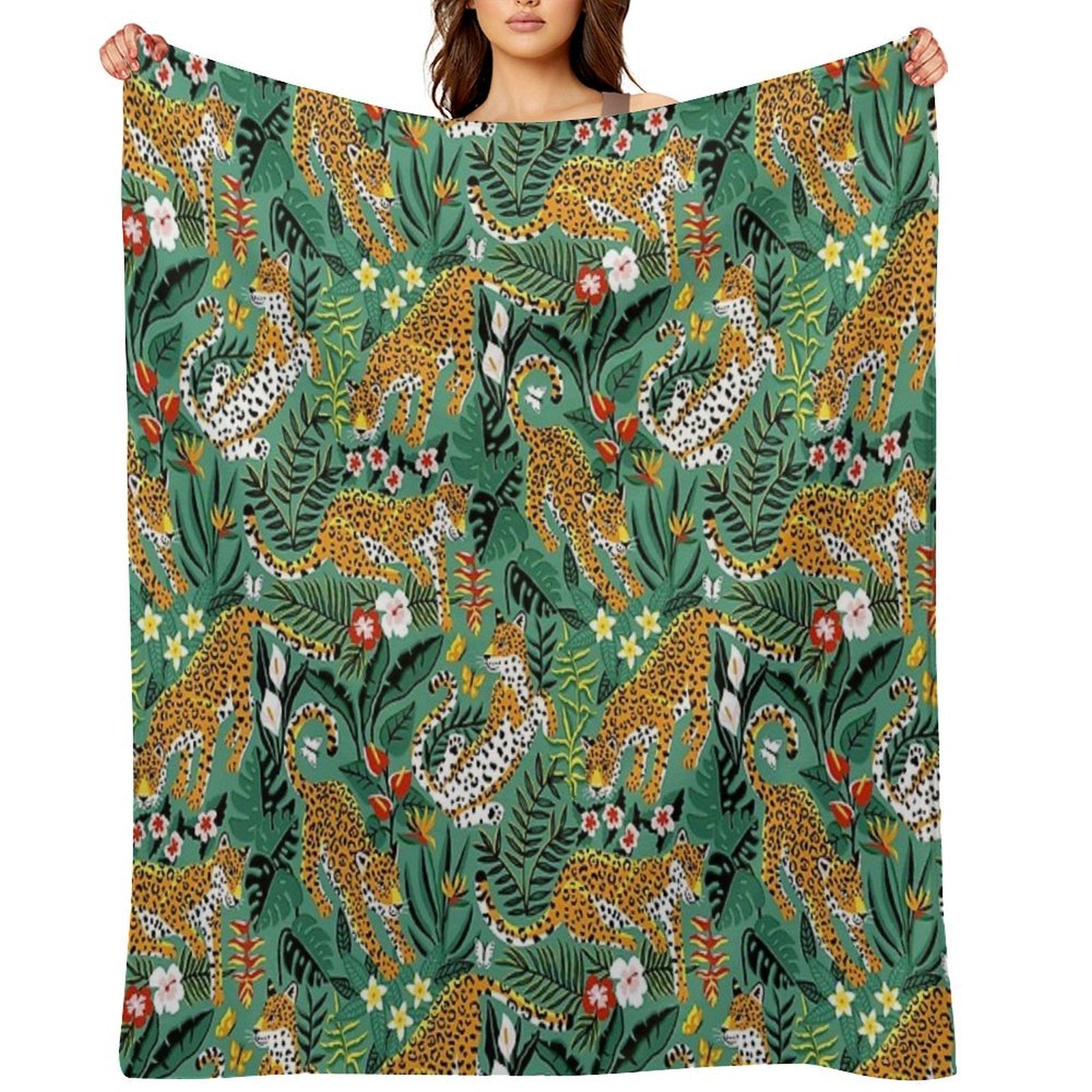 Dancing Jaguar Jungle - Green All-season Throw Blanket