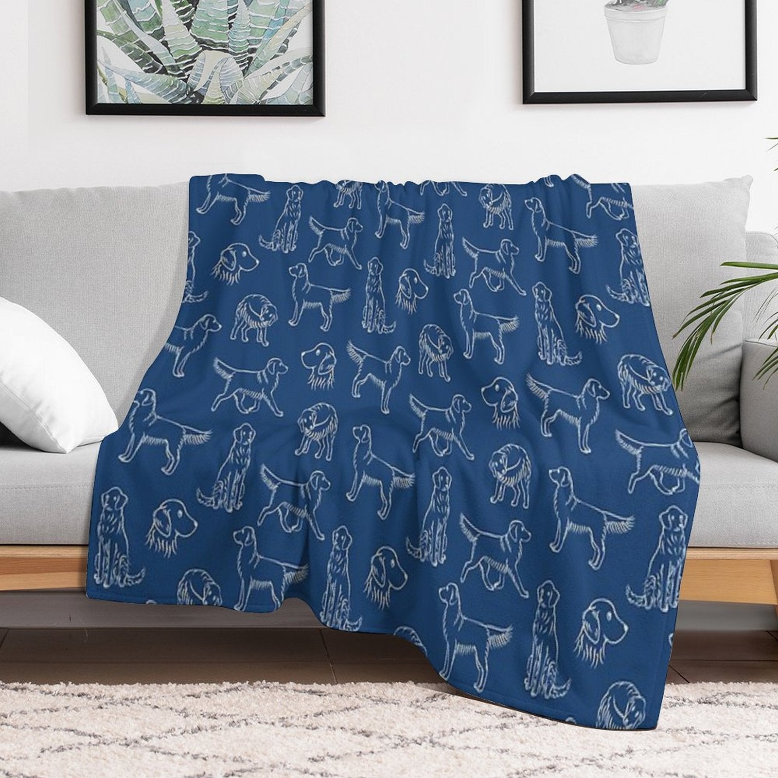 Golden Retriever Pattern (Navy And White) Gift-ready Throw Blanket