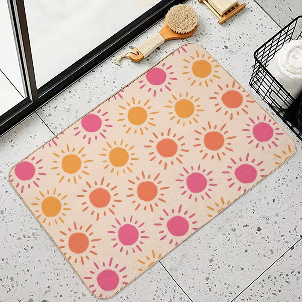 Groovy Retro Sun Pattern - Tan Orange Pink Palette  Multi-Purpose Bath Mat