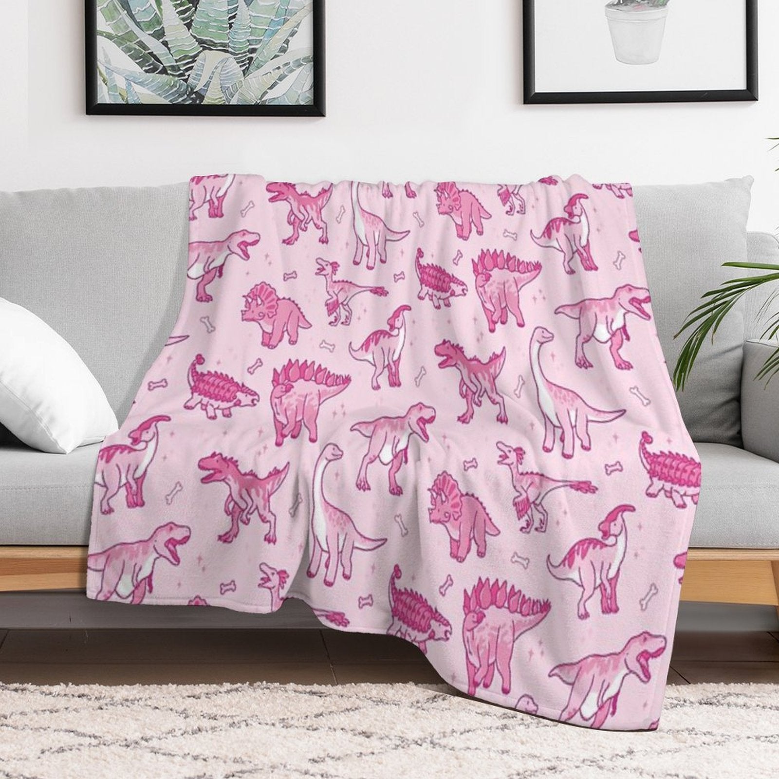 Pink And Sparkly Dinos Eco-conscious Throw Blanket