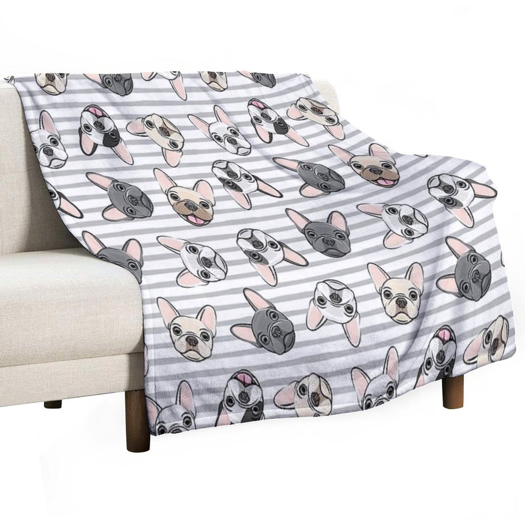 All The Frenchies - Grey Stripes - Cute French Bulldogs All-season Throw Blanket